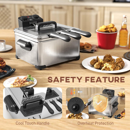 5 Litre Deep Fat Fryer Stainless Steel with Adjustable Temperature, 60min Timer,