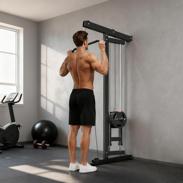 Wall Mounted Lat Pull Down Machine, Crossover Cable Machine with High & Low Pulleys for Home Gym Full Body Workout