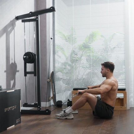 Wall Mounted Lat Pull Down Machine, Crossover Cable Machine with High & Low Pulleys for Home Gym Full Body Workout