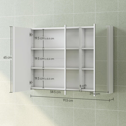 Three-Mirror Bathroom Storage Cabinet - White