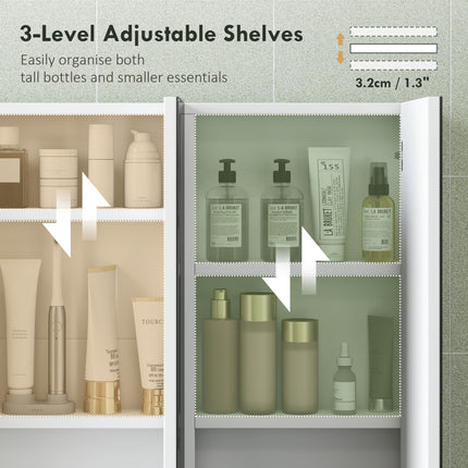 Three-Mirror Bathroom Storage Cabinet - White