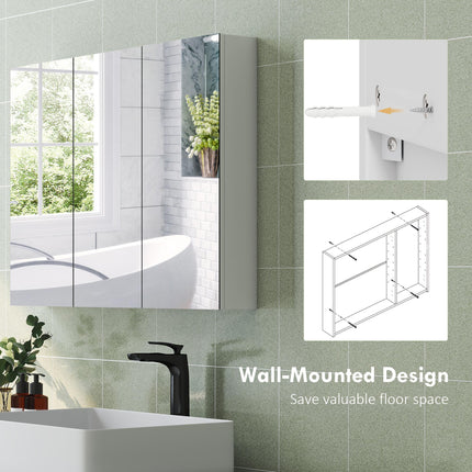 Three-Mirror Bathroom Storage Cabinet - White