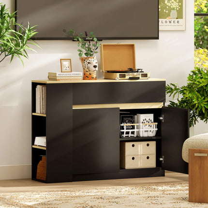 Kitchen Island, Storage Cabinet with Adjustable Shelf, 2 Drawers, 3 Open Shelves, Black