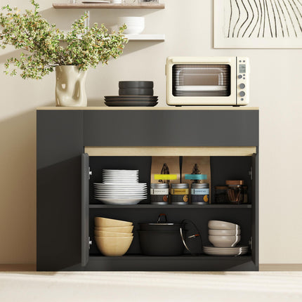 Kitchen Island, Storage Cabinet with Adjustable Shelf, 2 Drawers, 3 Open Shelves, Black