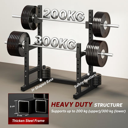 Adjustable Squat Rack with Plate Holders, 300 kg Load
