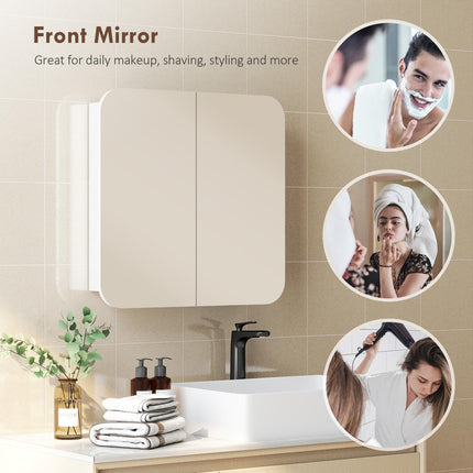 Arched Bathroom Mirror Cabinet with Adjustable Shelves - White