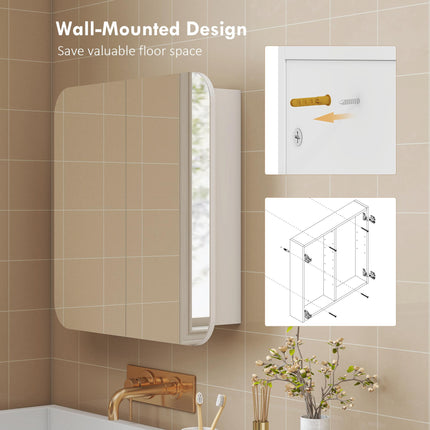 Arched Bathroom Mirror Cabinet with Adjustable Shelves - White