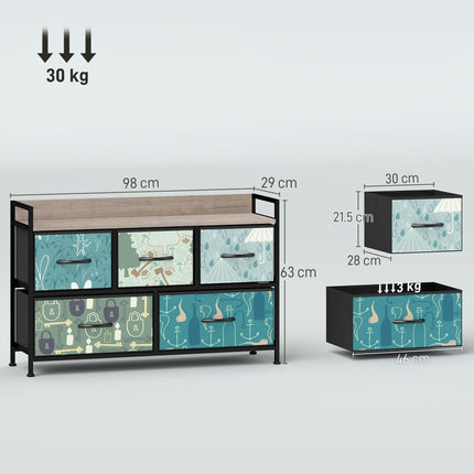 5-Drawer Chest of Drawers - Blue