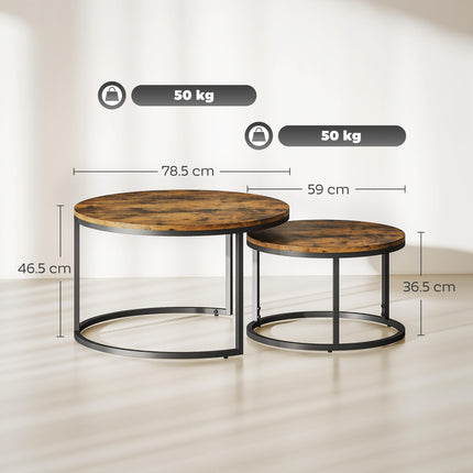 Set of Two Wood-Effect Stacking Tables - Rustic Brown