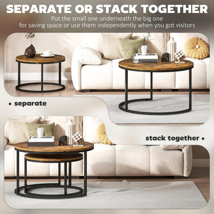 Set of Two Wood-Effect Stacking Tables - Rustic Brown