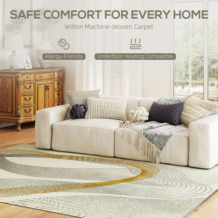 HOMCOM Modern Area Rug, Machine Washable Rug, Allergy-Friendly Floor Carpet for Living Room, Bedroom, Dining Room, Home Office, 230 x 160 cm, Cream White