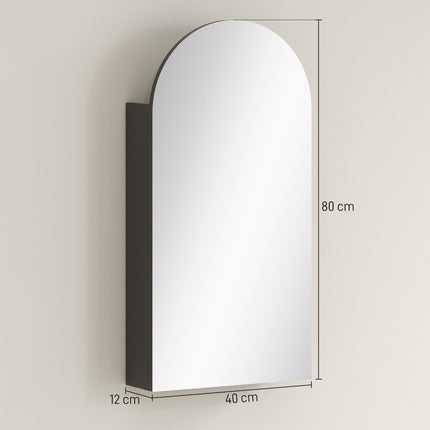 Arched Bathroom Mirror Cabinet with Adjustable Glass Shelves - Black