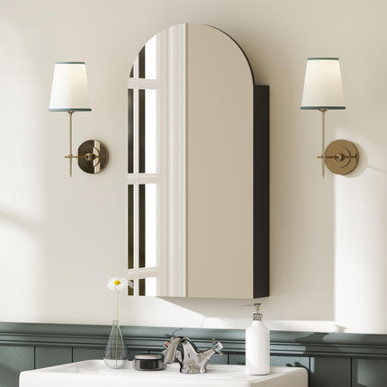 Arched Bathroom Mirror Cabinet with Adjustable Glass Shelves - Black