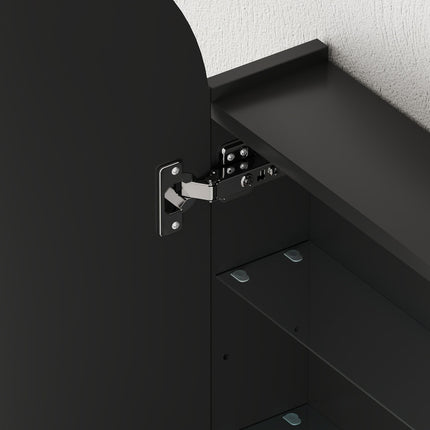 Arched Bathroom Mirror Cabinet with Adjustable Glass Shelves - Black