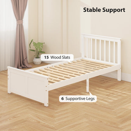 Wooden Single Bed Frame, with Drawers - White