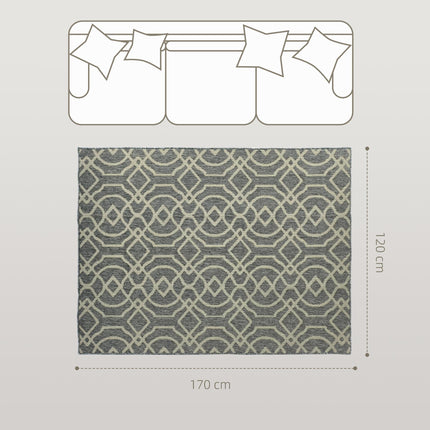 UV Resistant Indoor & Outdoor Area Rug, Easy-Cleaning Machine Washable Rug with Geometric Pattern for Patio, Garden, Kitchen, Bathroom or Living Room, 170 x 120 cm, Grey