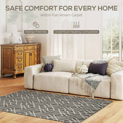 UV Resistant Indoor & Outdoor Area Rug, Easy-Cleaning Machine Washable Rug with Geometric Pattern for Patio, Garden, Kitchen, Bathroom or Living Room, 170 x 120 cm, Grey