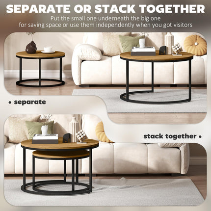 Set of Two Wood-Effect Stacking Tables - Brown