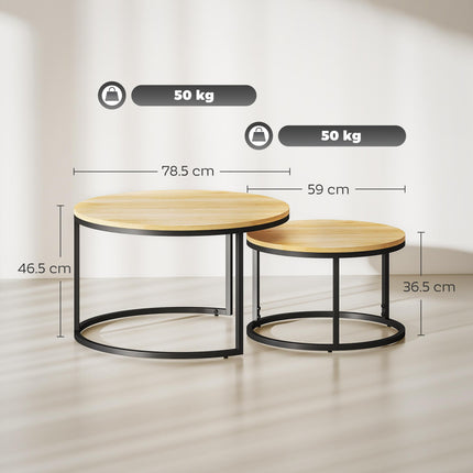 Set of Two Wood-Effect Stacking Tables - Natural