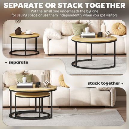 Set of Two Wood-Effect Stacking Tables - Natural