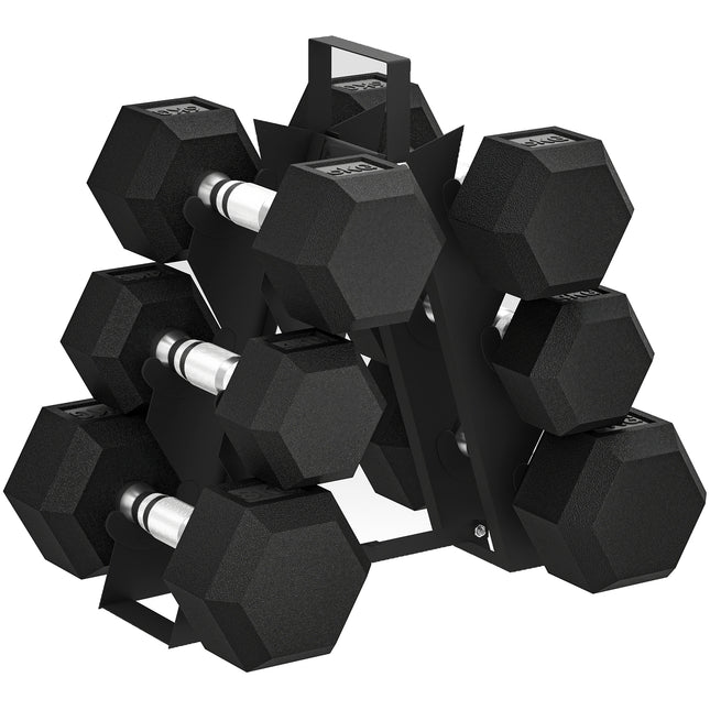 Hex Dumbbell Set with Weights Storage Rack, Rubber Coated Dumbbells, Non-Slip Chrome Handles, Space-Saving for Home Gym Weight Lifting Strength Training, 2 x 4kg, 2 x 6kg, 2 x 8kg