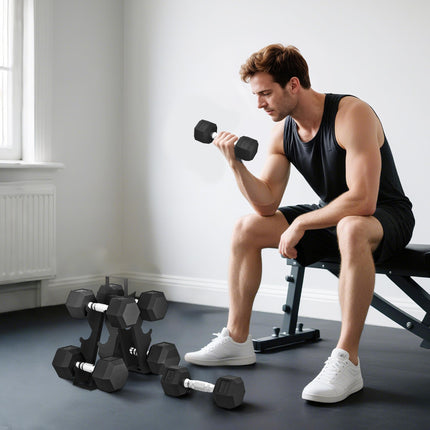 Hex Dumbbell Set with Weights Storage Rack, Rubber Coated Dumbbells, Non-Slip Chrome Handles, Space-Saving for Home Gym Weight Lifting Strength Training, 2 x 4kg, 2 x 6kg, 2 x 8kg