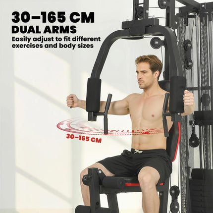 Home Multi Gym Smith Machine with 65kg Weight Stack, Cable Pulley System, Chest Station, Preacher Pad & Leg Developer