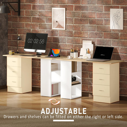 Computer Desk with Drawers, Home Office Desk, Writing Table, PC Workstation with 3 Storage Shelves for Working, Study, 120 x 49 x 72 cm, Natural Wood Finish and White
