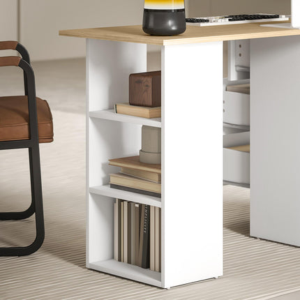 Computer Desk with Drawers, Home Office Desk, Writing Table, PC Workstation with 3 Storage Shelves for Working, Study, 120 x 49 x 72 cm, Natural Wood Finish and White