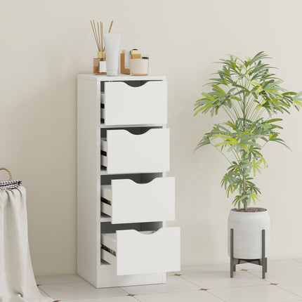 4-Drawer Bathroom Cabinet, Freestanding Narrow Storage Cabinet with Groove Handles for Small Spaces, White