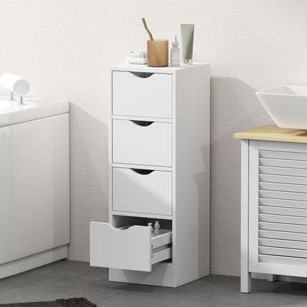 4-Drawer Bathroom Cabinet, Freestanding Narrow Storage Cabinet with Groove Handles for Small Spaces, White
