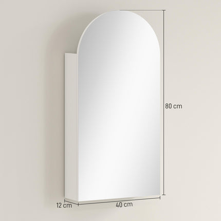 Arched Bathroom Mirror Cabinet with Adjustable Glass Shelves - White