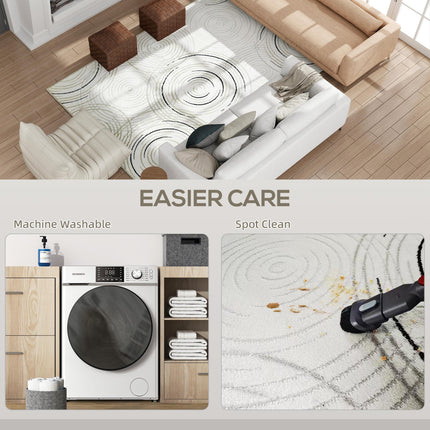 Modern Area Rug, Swirl Pattern Machine Washable Rug, Allergy-Friendly Floor Carp