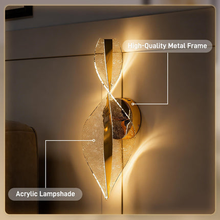 Led Wall Lamp 2 Pack, 13W Modern Indoor Spiral Wall Light, Colour Temperature Adjustable 3000K/4000K/6500K, for Bedroom, Living Room, Hallway, Stairs, Gold Tone