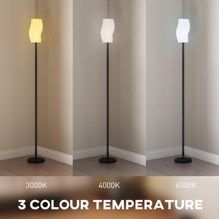 Floor Lamp for Living Room, 3D Printed Modern Standing Lamp with Flowing Curved Shade, 3 Colour Temperature & Foot Switch, Minimalist Tall Pole Lampshade for Bedroom, Office, White