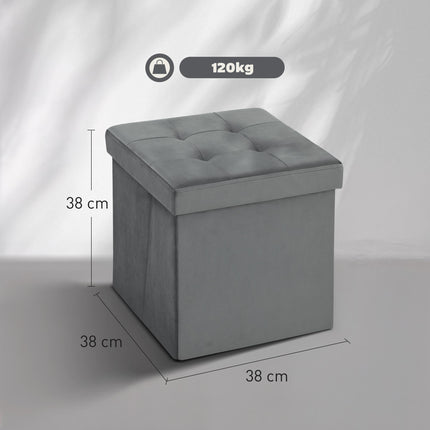 Foldable Velvet-Feel Storage Ottoman - Grey