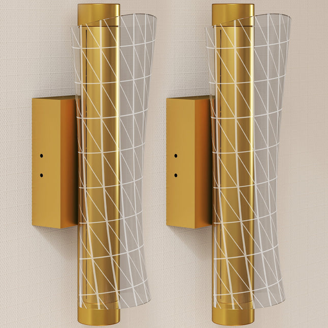 Led Wall Lamp 2 Pack, 9W Modern Indoor Geometric Mesh Wall Light, Colour Temperature Adjustable 3000K/4000K/6500K for Bedroom, Living Room, Hallway, Stairs, Gold Tone