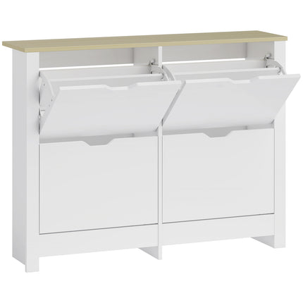 Slim Shoe Cabinet, Narrow Shoe Cupboard with 4 Flip Drawers, Adjustable Shelves for 16 Pairs of Shoes, White
