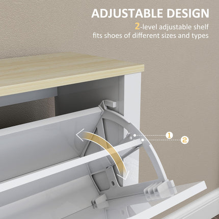 Slim Shoe Cabinet, Narrow Shoe Cupboard with 4 Flip Drawers, Adjustable Shelves for 16 Pairs of Shoes, White