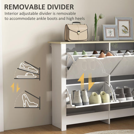 Slim Shoe Cabinet, Narrow Shoe Cupboard with 4 Flip Drawers, Adjustable Shelves for 16 Pairs of Shoes, White