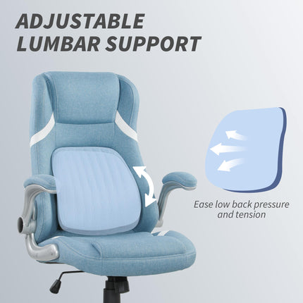 Linen-Look Office Chair, with Adjustable Height and Tension - Blue