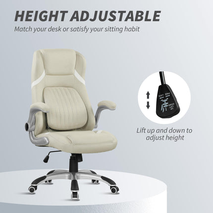Linen-Look Office Chair, with Adjustable Height and Tension - Beige