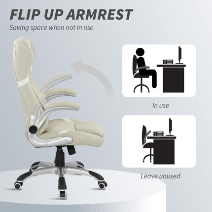 Linen-Look Office Chair, with Adjustable Height and Tension - Beige