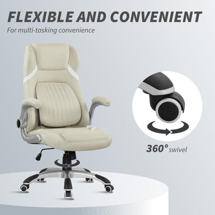 Linen-Look Office Chair, with Adjustable Height and Tension - Beige