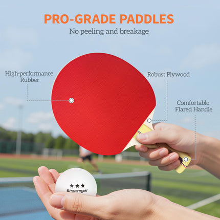 Portable Table Tennis Set with Four Rackets, Eight Balls, Storage Case