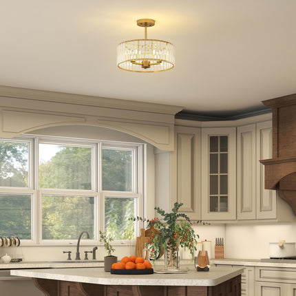 Crystal Ceiling Light Fixture, Semi Flush Mount Modern Crystal Chandelier Ceiling Light for Living Room, Bedroom, Hallway, Dining Room, E14 Base 3-Lights, Bulbs Not Included, Gold Tone