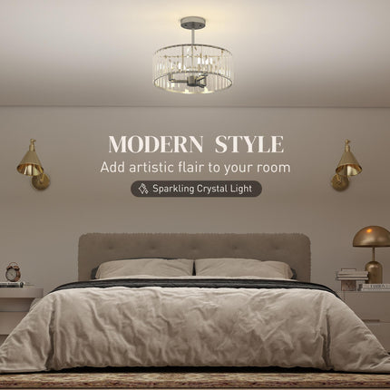 Crystal Ceiling Light Fixture, Semi Flush Mount Modern Crystal Chandelier Ceiling Light for Living Room, Bedroom, Hallway, Dining Room, E14 Base 3-Lights, Bulbs Not Included, Silver Tone