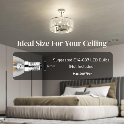Crystal Ceiling Light Fixture, Semi Flush Mount Modern Crystal Chandelier Ceiling Light for Living Room, Bedroom, Hallway, Dining Room, E14 Base 3-Lights, Bulbs Not Included, Silver Tone