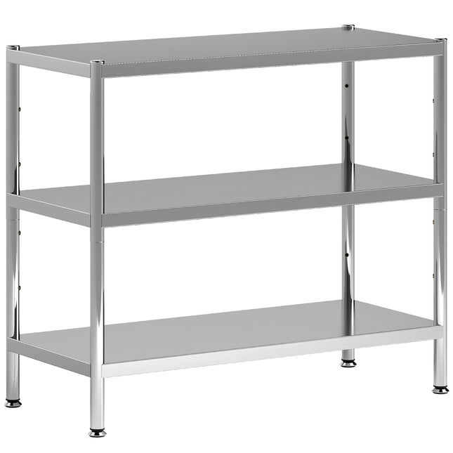 3-Tier Bakers Rack with Storage, Stainless Steel Microwave Stand with Adjustable