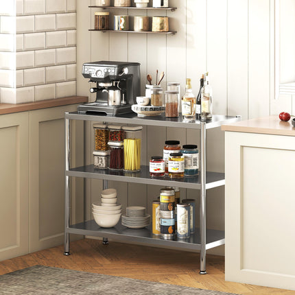 3-Tier Bakers Rack with Storage, Stainless Steel Microwave Stand with Adjustable